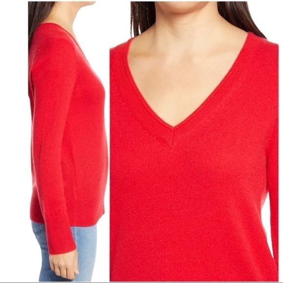 HALOGEN 100% Cashmere Sweater Autumn Red V-Neck‎ Fall Holiday Pullover Size S - Picture 2 of 8